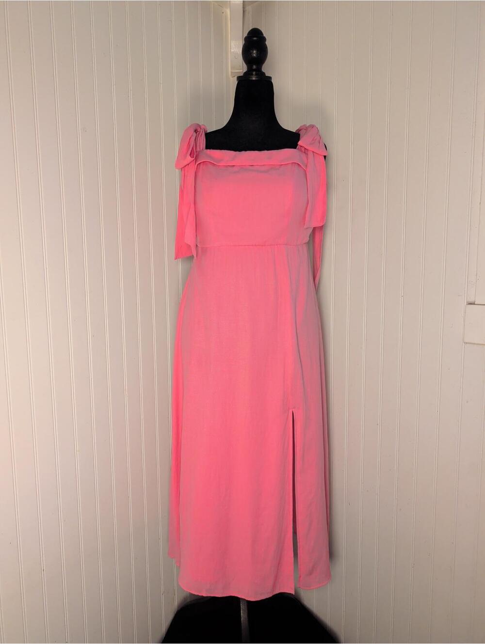 Trixxi Pink Bow Shoulder Midi Dress XL Sweet Romantic with Bows